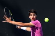 Carlos Alcaraz plays a forehand